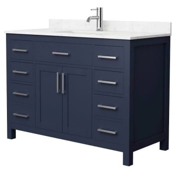 Wyndham Beckett 48" Dark Blue Single Vanity, Carrara Marble Top, Nickel Trim