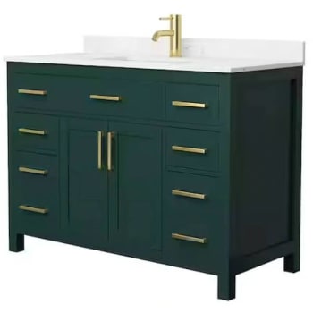 Image for Wyndham Beckett 48" Green Single Vanity, Carrara Marble Top, Gold Trim from HD Supply