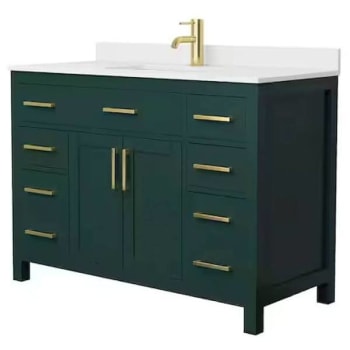 Wyndham Beckett 48" Green Single Vanity, White Marble Top, Gold Trim