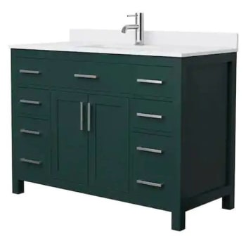 Wyndham Beckett 48" Green Single Vanity, White Marble Top, Nickel Trim