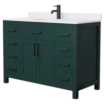 Wyndham Beckett 48" Green Single Vanity, White Marble Top, Black Trim