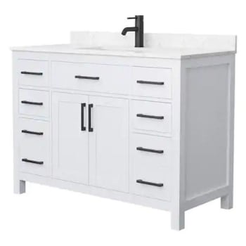 Image for Wyndham Beckett 48" White Single Vanity, Carrara Marble Top, Black Trim from HD Supply