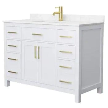 Image for Wyndham Beckett 48" White Single Vanity, Carrara Marble Top, Gold Trim from HD Supply