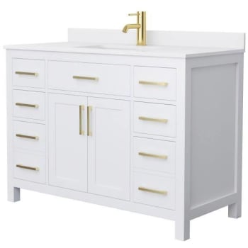 Image for Wyndham Beckett 48" White Single Vanity, White Marble Top, Gold Trim from HD Supply