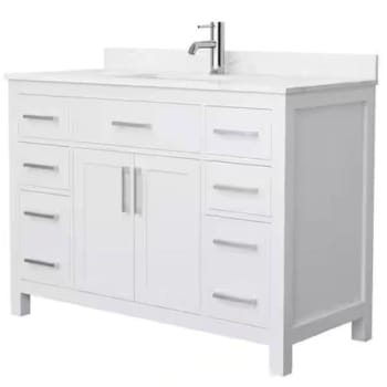 Image for Wyndham Beckett 48" White Single Vanity, Carrara Marble Top, Nickel Trim from HD Supply