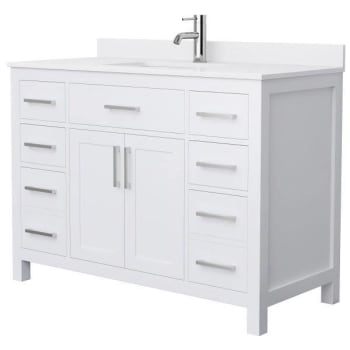 Image for Wyndham Beckett 48" White Single Vanity, White Marble Top, Nickel Trim from HD Supply