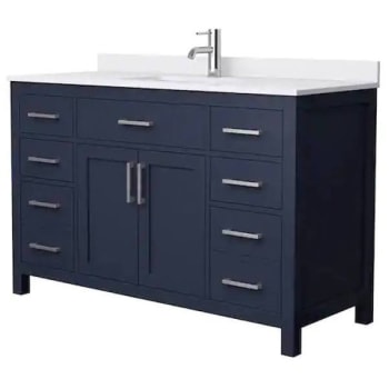 Image for Wyndham Beckett 54" Dark Blue Single Vanity, White Marble Top, Nickel Trim from HD Supply