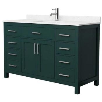 Wyndham Beckett 54" Green Single Vanity, Carrara Marble Top, Nickel Trim