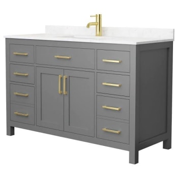 Image for Wyndham Beckett 54" Dark Gray Single Vanity, Carrara Marble Top, Gold Trim from HD Supply
