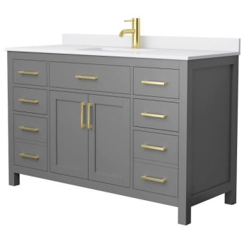 Image for Wyndham Beckett 54" Dark Gray Single Vanity, White Marble Top, Gold Trim from HD Supply