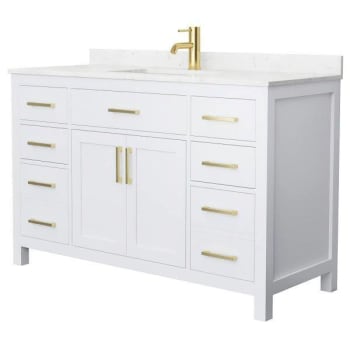 Image for Wyndham Beckett 54" White Single Vanity, Carrara Marble Top, Gold Trim from HD Supply