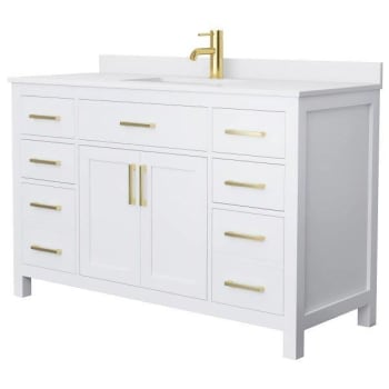 Image for Wyndham Beckett 54" White Single Vanity, White Marble Top, Gold Trim from HD Supply