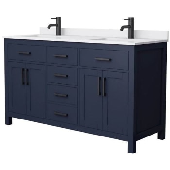 Image for Wyndham Beckett 60" Dark Blue Double Vanity, White Marble Top, Black Trim from HD Supply