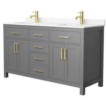 Image for Wyndham Beckett 60" Dark Gray Double Vanity, Carrara Marble Top, Gold Trim from HD Supply