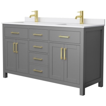 Image for Wyndham Beckett 60" Dark Gray Double Vanity, White Marble Top, Gold Trim from HD Supply