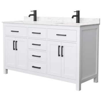 Image for Wyndham Beckett 60" White Double Vanity, Carrara Marble Top,Black Trim from HD Supply
