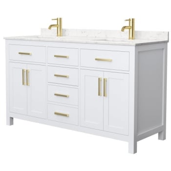 Image for Wyndham Beckett 60" White Double Vanity, Carrara Marble Top, Gold Trim from HD Supply