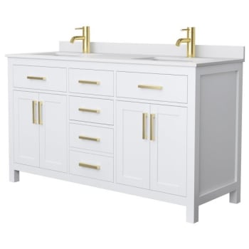 Image for Wyndham Beckett 60" White Double Vanity, White Marble Top, Gold Trim from HD Supply