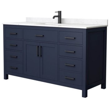 Image for Wyndham Beckett 60" Dark Blue Single Vanity, Carrara Marble Top, Black Trim from HD Supply