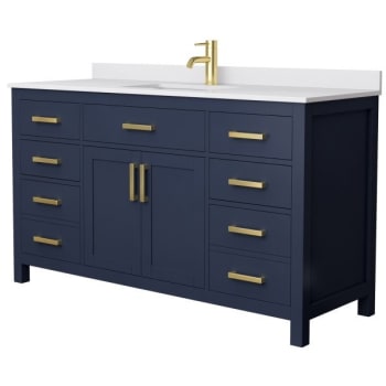 Image for Wyndham Beckett 60" Dark Blue Single Vanity, White Marble Top from HD Supply