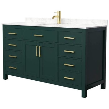 Image for Wyndham Beckett 60" Green Single Vanity, Carrara Marble Top, Gold Trim from HD Supply