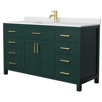 Image for Wyndham Beckett 60" Green Single Vanity, White Marble Top, Gold Trim from HD Supply