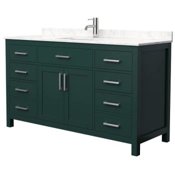 Wyndham Beckett 60" Green Single Vanity, Carrara Marble Top, Nickel Trim
