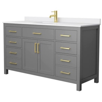 Image for Wyndham Beckett 60" Dark Gray Single Vanity, White Marble Top, Gold Trim from HD Supply