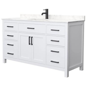 Image for Wyndham Beckett 60" White Single Vanity, Carrara Marble Top, Black Trim from HD Supply