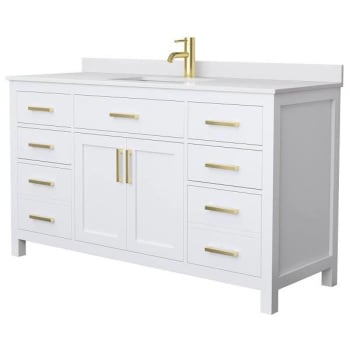 Image for Wyndham Beckett 60" White Single Vanity, White Marble Top, Gold Trim from HD Supply