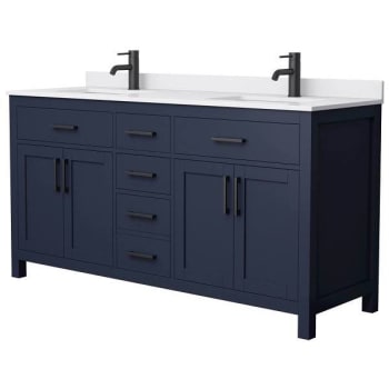 Image for Wyndham Beckett 66" Dark Blue Double Vanity, White Marble Top, Black Trim from HD Supply