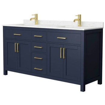Image for Wyndham Beckett 66" Dark Blue Double Vanity, Carrara Marble Top from HD Supply