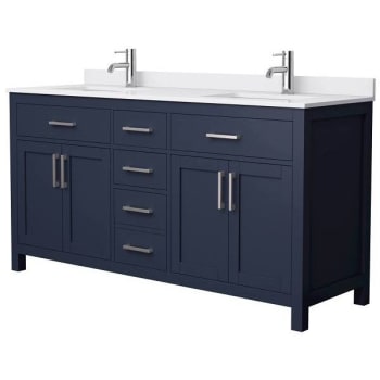 Image for Wyndham Beckett 66" Dark Blue Double Vanity, White Marble Top, Nickel Trim from HD Supply