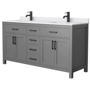Image for Wyndham Beckett 66" Dark Gray Double Vanity, White Marble Top, Black Trim from HD Supply