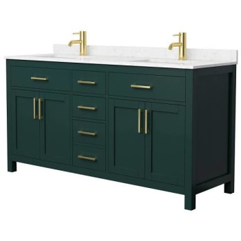 Image for Wyndham Beckett 66" Green Double Vanity, Carrara Marble Top, Gold Trim from HD Supply