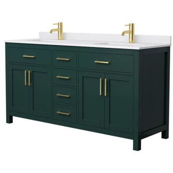 Image for Wyndham Beckett 66" Green Double Vanity, White Marble Top, Gold Trim from HD Supply