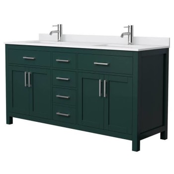 Image for Wyndham Beckett 66" Green Double Vanity, White Marble Top, Nickel Trim from HD Supply