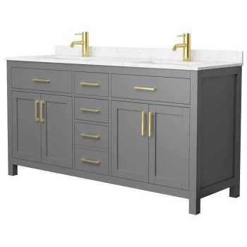 Image for Wyndham Beckett 66" Dark Gray Double Vanity, Carrara Marble Top, Gold Trim from HD Supply