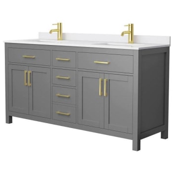 Image for Wyndham Beckett 66" Dark Gray Double Vanity, White Marble Top, Gold Trim from HD Supply