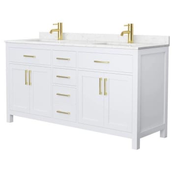 Image for Wyndham Beckett 66" White Double Vanity, Carrara Marble Top, Gold Trim from HD Supply