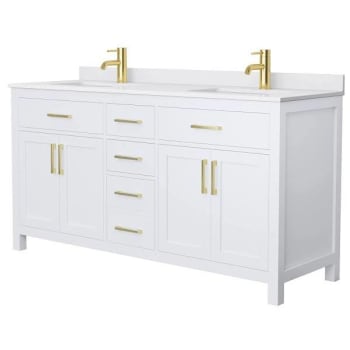 Image for Wyndham Beckett 66" White Double Vanity, White Marble Top, Gold Trim from HD Supply