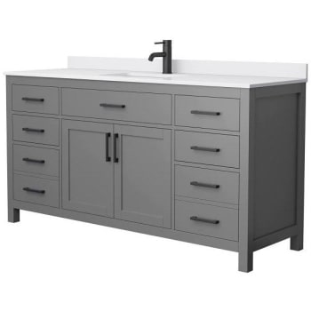 Wyndham Beckett 66" Dark Gray Single Vanity, White Marble Top, Black Trim