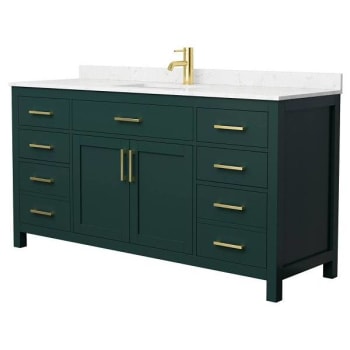 Image for Wyndham Beckett 66" Green Single Vanity, Carrara Marble Top, Gold Trim from HD Supply