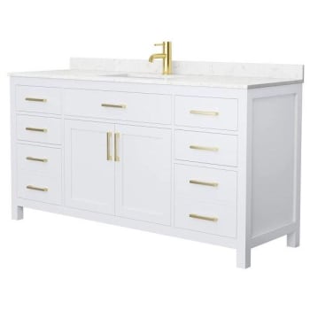 Image for Wyndham Beckett 66" White Single Vanity, Carrara Marble Top, Gold Trim from HD Supply