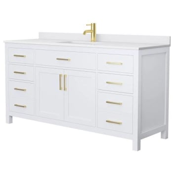 Image for Wyndham Beckett 66" White Single Vanity, White Marble Top, Gold Trim from HD Supply