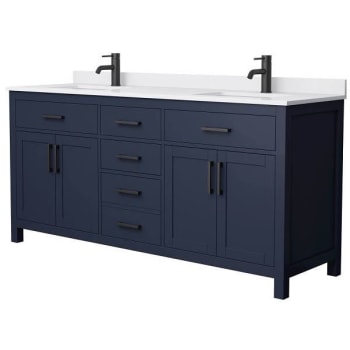 Image for Wyndham Beckett 72" Dark Blue Double Vanity, White Marble Top, Black Trim from HD Supply