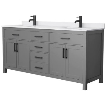 Image for Wyndham Beckett 72" Dark Gray Double Vanity, White Marble Top, Black Trim from HD Supply
