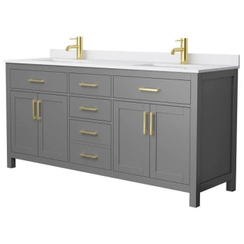 Image for Wyndham Beckett 72" Dark Gray Double Vanity, White Marble Top, Gold Trim from HD Supply