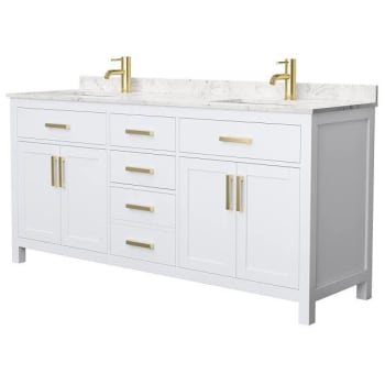 Image for Wyndham Beckett 72" White Double Vanity, Carrara Marble Top, Gold Trim from HD Supply