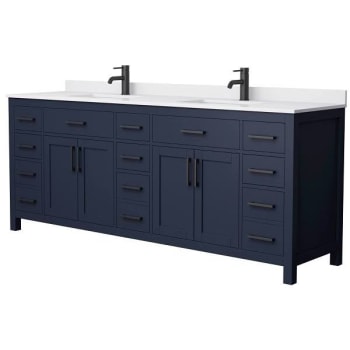 Image for Wyndham Beckett 84" Dark Blue Double Vanity, White Marble Top, Black Trim from HD Supply